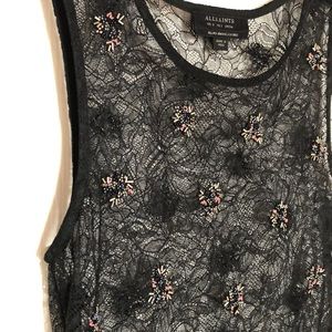 ALLSAINTS NWOT Black Lace Beaded Embellished Top Sz 2 XS Camisole Sleeveless